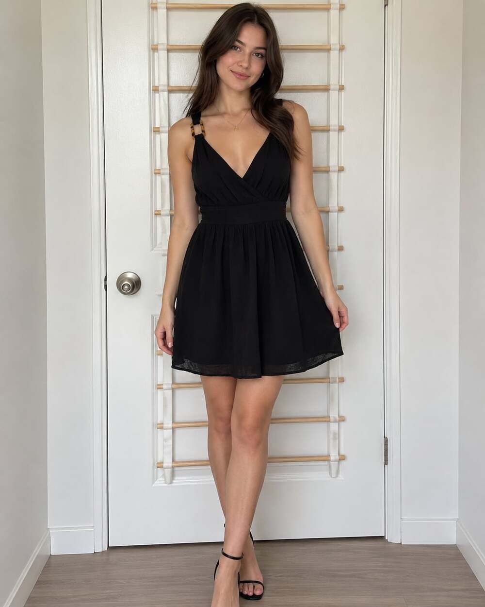 Forever 21 Dress Size M Black Tortoise Ring Strap V-Neck Mini